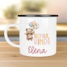 Schulanfang  Kindertasse Schulkind - personalisiertes Emaille- Einschulung mit Namen, Fuchs, Bär, Flugzeug, Fee Ballerina Bagger