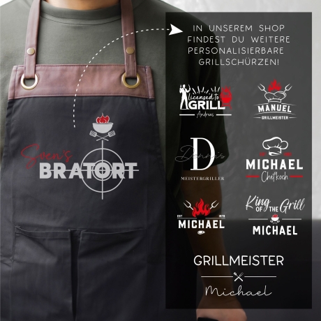 Grillschürze Chefkoch personalisiert für Männer mit Name Kunstleder Applikation zum Geburtstag - Weihnachten Baumwollschürze, Küchenschürze