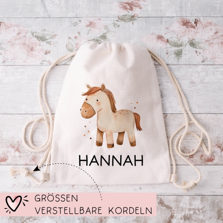 Personalisierter Turnbeutel Pferd mit Wunschnamen |  Rucksack für Schule, Kindergarten, KITA , KIGA Wäschebeutel, Sportbeutel l Tierkinder