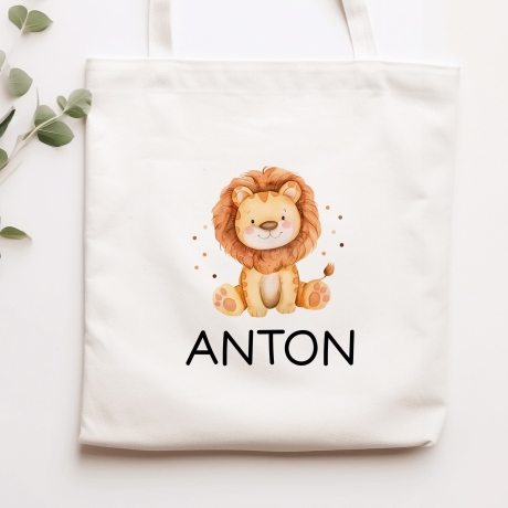 Einschulung Stofftasche mit Namen Löwe personalisiert Kinder-Beutel als Sporttasche, Wechselwäsche, Stoffbeutel -Kita, Schule & Kindergarten