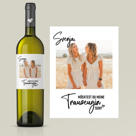 Personalisiertes Weinetikett Möchtest Du meine Trauzeugin sein? Flaschenetikett mit Name und Foto, besonderes Geschenk für Freundinnen.