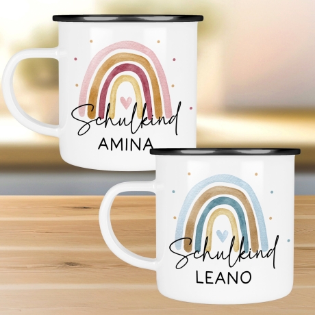 Tasse Schulkind, Tasse Einschulung, Schulkind 2024, Tasse Schulanfang, Einschulung Mädchen, Einschulung Junge mit Regenbogen. Schultüte