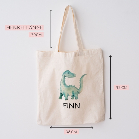 Stoffbeutel Dinosaurier Dino Stofftasche Brontosaurus Tasche personalisiert Kinder-Beutel als Sporttasche, Wechselwäsche, Kita & Schule