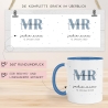 Mr & Mrs Tasse Hochzeit personalisiert mit Wunschnamen und Datum – Namenstasse Hochzeitsgeschenk - Braut Bräutigam – Kaffeetasse - 330 ml