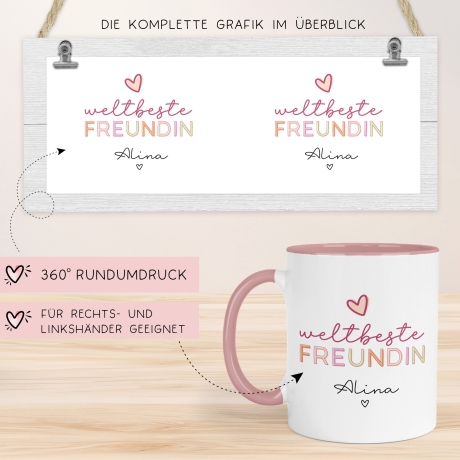 Weltbeste Freundin Tasse mit Namen - Geschenk personalisiert -  für die beste Freundin BFF zum Geburtstag - Weihnachten - Freundschaft