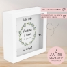 Spardose Hochzeit personalisiert Datum & Name Brautpaar Bräutigam Braut Geldgeschenk Sparschwein Hochzeitsgeschenk Geld - Holz Blumenkranz