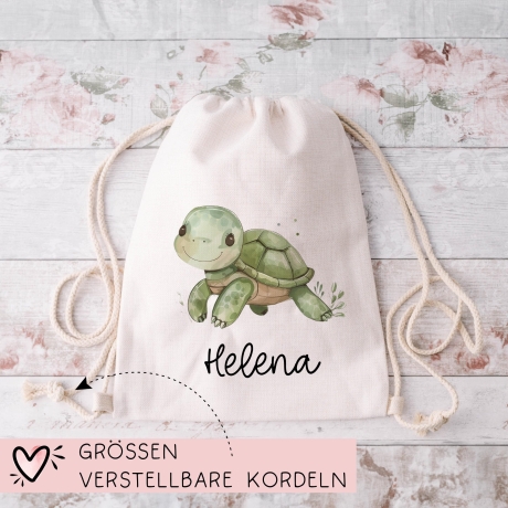 Turnbeutel Wäschebeutel Schildkröte Wasserschildkröte - Personalisiert - Wunschnamen - Schule - mit Name - Wechselkleidung - Weihnachten