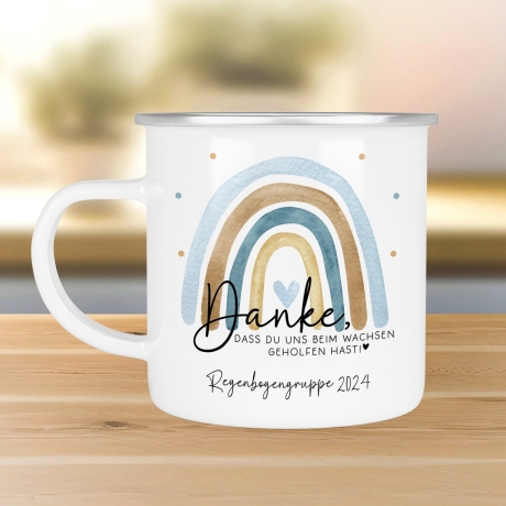 Danke das du uns beim Wachsen geholfen hast Emaille Becher - Regenbogen Abschiedsgeschenk für Erzieherin Geschenk Abschiedsgeschenk Lehrerin