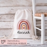 Personalisierter Turnbeutel aus Bio-Baumwolle | Mit Ihrem Wunsch-Namen | Regenbogen-Design. Perfekt als Rucksack für Schule und Kindergarten