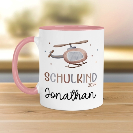 Hubschrauber Schulkind 2024 Kindertasse - personalisierte Kakao Tasse mit Namen - ideales Kindergeschirr - perfektes Geschenk Kinder