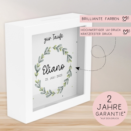 Kommunion Spardose Taufe Konfirmation personalisiert mit Namen zur Geburt Kommunion Konfirmation eines Kindes mit Taufspruch Geldgeschenk