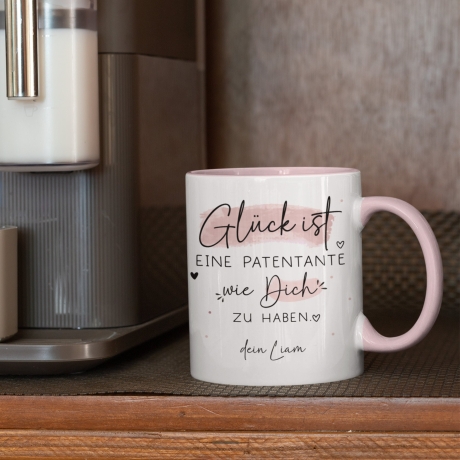 Handgefertigte Personalisierte Tasse – Glück ist eine PATENTANTE wie dich zu haben - Geschenk zum Muttertag Geburtstag, Ostern, Weihnachten