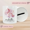 Spardose Einhorn Name Personalisiert für Mädchen zum Geburtstag, Taufe Kommunion Firmung Konfirmation, Weihnachten - Keramik - Wunschnamen