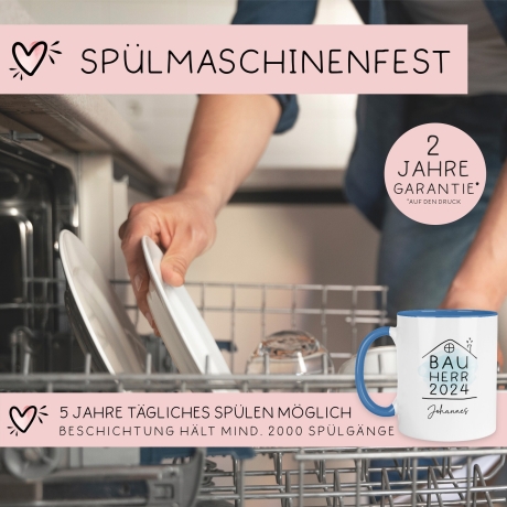 Bauherr Tasse 2024 Name, Richtfest Geschenk, Becher Geschenke zum Richtfest, Geschenkideen zum Hausbau Einweihung Hausbauer -330ml