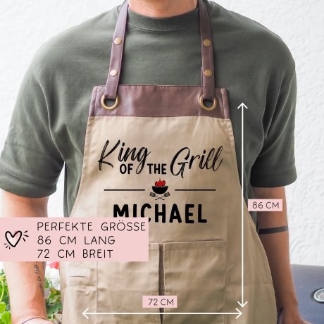 King of the Grill Grillschürze personalisiert für Männer mit Name & Kunstleder zum Geburtstag - Weihnachten Baumwollschürze, Küchenschürze