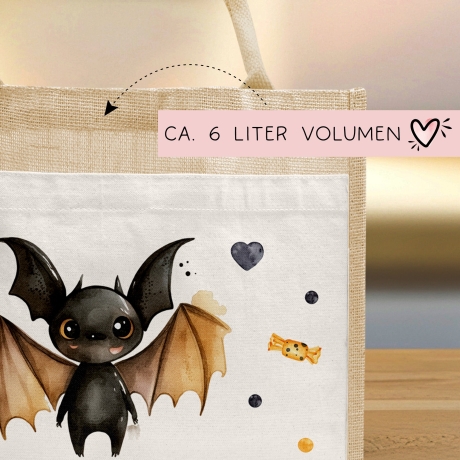 Halloween Tasche mit Wunschname | Beutel mit Fledermaus und Name | Happy Halloween | Tragetasche für Kinder für Süßigkeiten an Halloween
