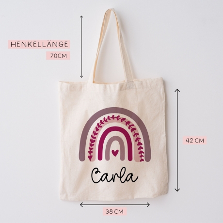 Regenbogen Lila Stofftasche Tasche Kinder-Beutel mit Namen als Sporttasche, Wechselwäsche, Tragetasche - Kita, Schule & Kindergarten - 02