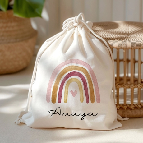 Regenbogen Stofftasche Tasche Kinder-Beutel mit Namen als Sporttasche, Wechselwäsche, Tragetasche - Kita, Schule & Kindergarten - Motiv 07