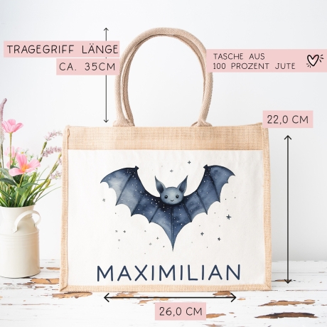 Personalisierte Halloween Tasche | Beutel mit Fledermaus und Name| Candy Bag mit Namen | Tragetasche für Kinder für Süßigkeiten an Halloween
