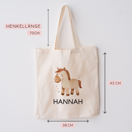 Einschulung Stofftasche mit Namen Pferd personalisiert Kinder-Beutel als Sporttasche, Wechselwäsche, Stoffbeutel Kita, Schule & Kindergarten