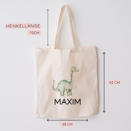 Kinder-Beutel Stoffbeutel Dinosaurier Dino Wunschname Stofftasche Brontosaurus Tasche personalisiert als Sporttasche, Wechselwäsche & Schule