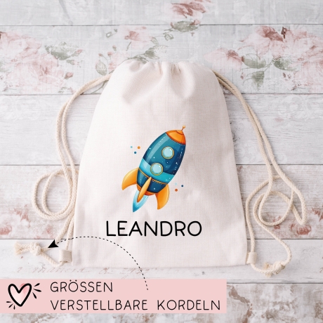 Rakete Stoffbeutel Turnbeutel Rucksack Sportbeutel Gymsack Kindergartentasche Schule Kindergarten Weltraum - Weihnachten oder Geburtstag