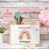 Personalisierte Einschulung Jute Pocket Tasche | mit Wunschnamen | Schulkind Regenbogen Herz als Geschenktasche für Schulanfang - 1 Schultag