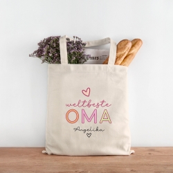 Weltbeste Oma Tasche Stoffbeutel - mit Wunschname - Einkaufstasche - Geschenkidee für deine Omi Großmutter zum Geburtstag - Personalisiert