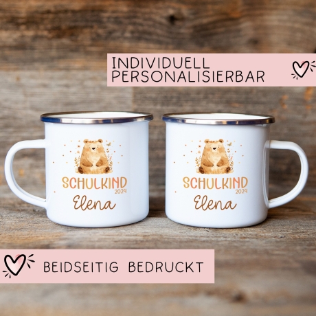 Bär Kindertasse Schulkind Name Emaille Tasse Kind Kindergeschirr personalisiert Kinder Geschenk Schulanfang