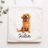 Personalisierte Stofftasche Golden Retriever Hund Name - Kinder Beutel Kindertasche mit Wunschname - Wechselwäsche - Tasche- Wechselkleidung