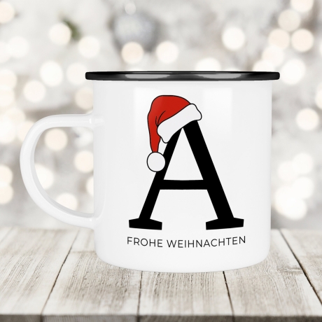 Emaille Tasse Weihnachten Personalisiert - Frohe Weihnachten - Merry Christmas - mit Anfangsbuchstabe und Wunschnamen - Nikolaus - Monogramm