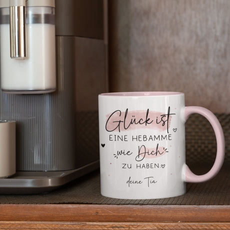 Handgefertigte Personalisierte Tasse – Glück ist eine HEBAMME wie dich zu haben - Geschenk zum Geburtstag, Ostern, Weihnachten -Wunschnamen