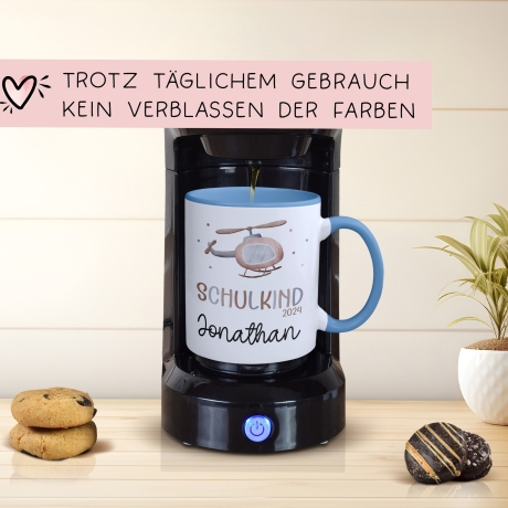 Schulkind 2024 Kindertasse Hubschrauber-Motiv - personalisierte Kakao Tasse mit Namen - ideales Kindergeschirr - perfektes Geschenk Kinder