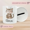 Personalisierte Kinder Spardose Katze Tier mit Namen optional mit Datum - Braun - Geschenk für Junge & Mädchen zum Geburtstag Weihnachten
