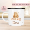 Schulanfang  Kindertasse Schulkind mit Bär-Motiv - personalisierte Emaille-Tasse mit Namen - ideales Einschulungsgeschenk