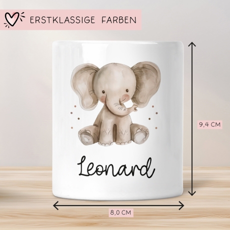 Spardose mit Namen Elefant Tier Personalisiert optional mit Datum - Grau - Geschenk für Junge & Mädchen zum Geburtstag Weihnachten Firmung