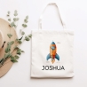 Rakete Stofftasche Personalisiert - Einkaufstasche Kinder-Beutel mit Namen als Sporttasche, Tragetasche Wechselwäsche für Kita Schule - 03
