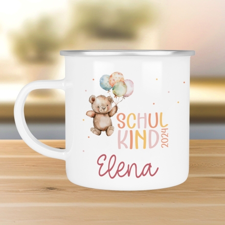 Schulkind 2024 Emaille Tasse, personalisiertes Einschulungsgeschenk, personalisierte Tasse für Jungen und Mädchen Schulanfang
