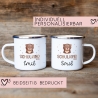 Schulanfang Schulkind 2024 Emaille-Tasse, personalisierte Kindertasse mit Namen, Einschulungsgeschenk Bär