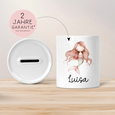 Spardose Meerjungfrau Personalisiert mit Name oder Wunschnamen für Mädchen aus Keramik. Geschenk Taufe, Geburtstag od. Weihnachten - 07