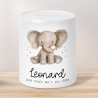 Spardose mit Namen Elefant Tier Personalisiert optional mit Datum - Grau - Geschenk für Junge & Mädchen zum Geburtstag Weihnachten Firmung