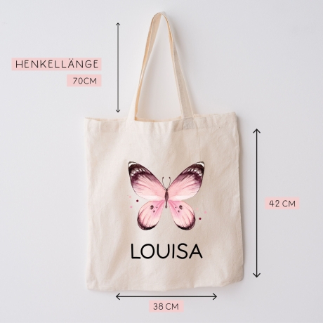 Rosa Schmetterling Stoff Tasche Personalisiert und Namen. Für Kindergarten und Schule - Wäschebeutel Wechselwäsche KITA | Mädchen & Junge