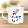 Schulkind 2024 Rakete Tasse Personalisiert mit Wunschnamen Kindertasse mit Namen zur Einschulung