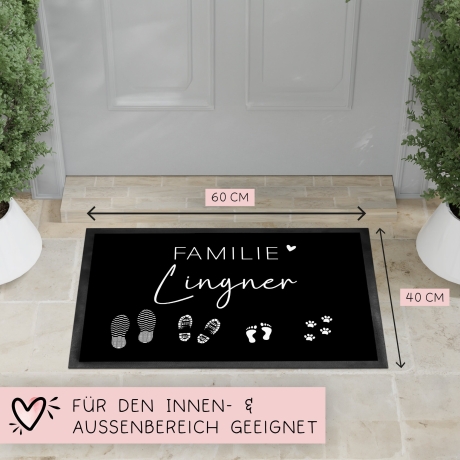 Personalisierte Fußmatte - Fußmatte | personalisierbar mit Familiennamen | Fußabdrücke | 60x40 cm | Geschenkidee zum Umzug, Einzug