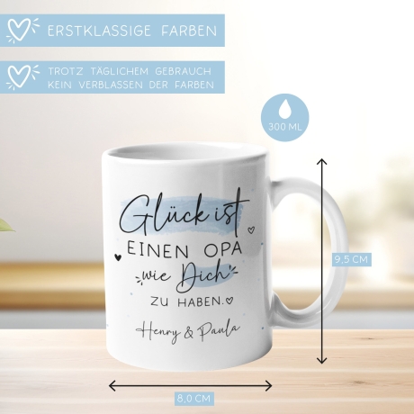Personalisierte Tasse Glück ist, einen Opa wie dich zu haben. Ideales Geschenk zum Geburtstag, zu Ostern, Weihnachten , für den Großvater.