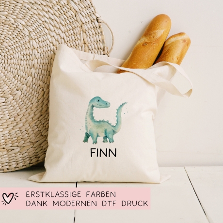 Stoffbeutel Dinosaurier Dino Stofftasche Brontosaurus Tasche personalisiert Kinder-Beutel als Sporttasche, Wechselwäsche, Kita & Schule