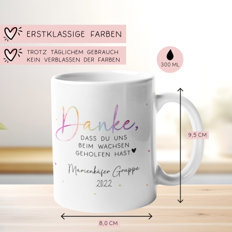 Tasse Personalisiert - Danke, dass du uns beim Wachsen geholfen hast - Abschied Kindergarten - Tasse Geschenk - Krabbelgruppe - Erzieher