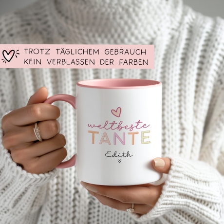 Weltbeste Tante Tasse mit Namen - Personalisierter Becher für deine Tantchen