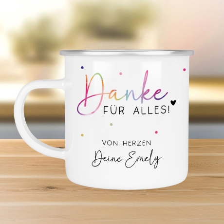 Abschiedsgeschenk Erzieherin Geschenk Abschiedsgeschenk Lehrerin Dankeschön Geschenk Tasse - Danke für alles - Emaille Tasse Becher