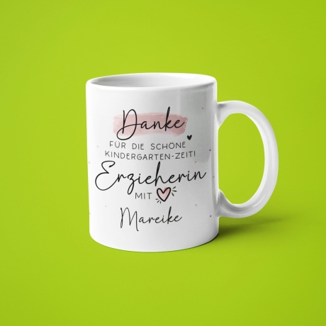 Personalisierte Tasse  Danke für die schöne Kindergarten-Zeit - Geschenk für Erzieher und Erzieherin mit Herz - Geschenke Namen KITA KIGA
